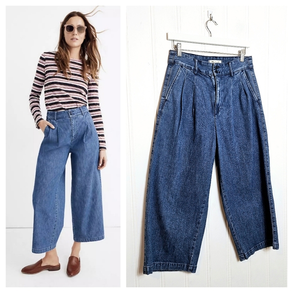 Madewell Denim - Madewell Jeans High Rise Wide Leg Cropped Pleated Front Denim Size 4